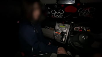Amateur perverted couple having lovey-dovey S◯X in a car in the middle of the night