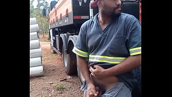 Worker Masturbating on Construction Site Hidden Behind the Company Truck