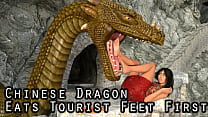 Un dragon chinois Vore mange les pieds d'un touriste en premier