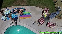 Chicks gets filmed by a drone guy