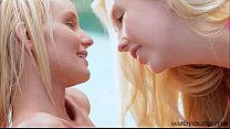 Blonde teens Sammie and Samantha stimulate each other licking their pussy